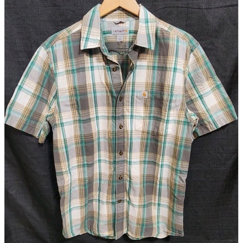 Carhartt Men's Plaid Relaxed Fit Button Down Short Sleeve Work Polo Shirt Sz‎ M